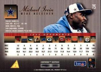 1995 Select Certified #75 Michael Irvin Back