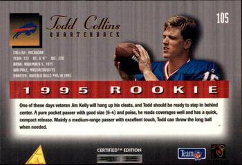 1995 Select Certified #105 Todd Collins Back