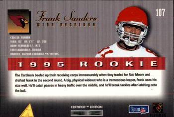 1995 Select Certified #107 Frank Sanders Back