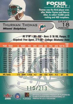 2000 Fleer Focus - Draft Position #18 Thurman Thomas Back