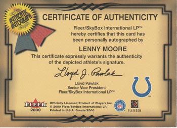 2000 Fleer Greats of the Game - Gold Border Autographs #NNO Lenny Moore Back