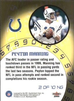2000 Fleer Mystique - Numbers Game #2 NG Peyton Manning Back