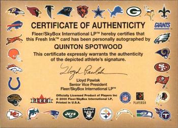2000 Fleer Tradition - Autographics Gold #NNO Quinton Spotwood Back