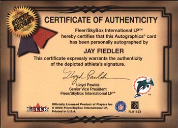 2000 Fleer Tradition - Autographics Silver #NNO Jay Fiedler Back