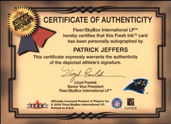 2000 Fleer Tradition - Autographics Silver #NNO Patrick Jeffers Back