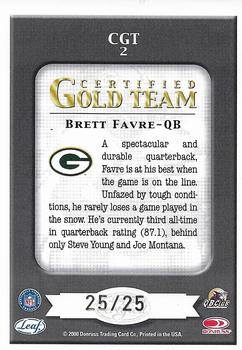 2000 Leaf Certified - Certified Gold Team Mirror Black #CGT2 Brett Favre Back