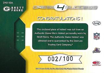 2000 Leaf Rookies & Stars - Dress Four Success #D4S-10A Brett Favre Back