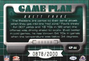 2000 Leaf Rookies & Stars - Game Plan #GP-11 Brett Favre Back