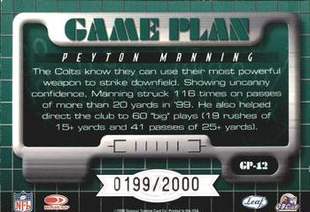 2000 Leaf Rookies & Stars - Game Plan #GP-12 Peyton Manning Back