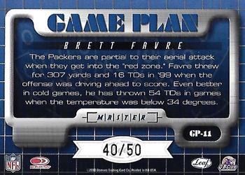 2000 Leaf Rookies & Stars - Game Plan Masters #GP-11 Brett Favre Back