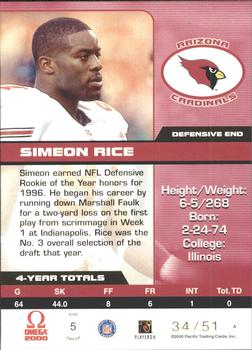 2000 Pacific Omega - Platinum Blue #5 Simeon Rice Back