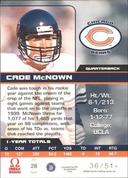 2000 Pacific Omega - Platinum Blue #28 Cade McNown Back