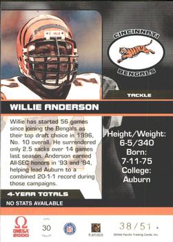 2000 Pacific Omega - Platinum Blue #30 Willie Anderson Back