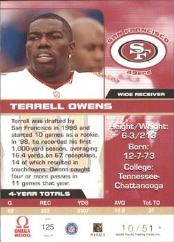 2000 Pacific Omega - Platinum Blue #125 Terrell Owens Back