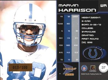 2000 Pacific Prism Prospects - Holographic Blue #37 Marvin Harrison Back