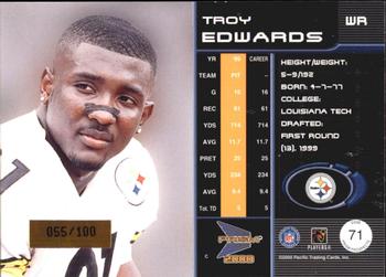 2000 Pacific Prism Prospects - Holographic Blue #71 Troy Edwards Back