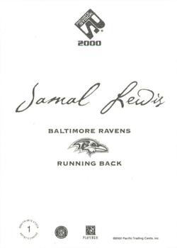 2000 Pacific Private Stock - Artist's Canvas #1 Jamal Lewis Back