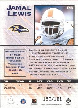 2000 Pacific Private Stock - Gold #104 Jamal Lewis Back