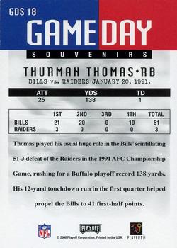 2000 Playoff Momentum - Game Day Souvenirs #GDS 18 Thurman Thomas Back