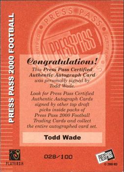 2000 Press Pass - Authentics #NNO Todd Wade Back