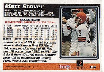 1995 Topps #64 Matt Stover Back