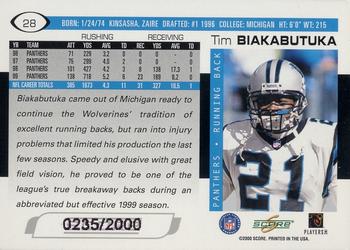 2000 Score - Scorecard #28 Tim Biakabutuka Back