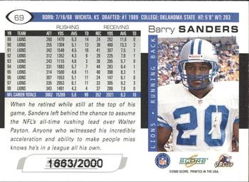 2000 Score - Scorecard #69 Barry Sanders Back