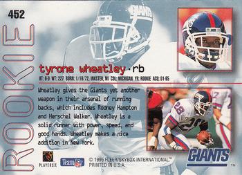 1995 Ultra #452 Tyrone Wheatley Back