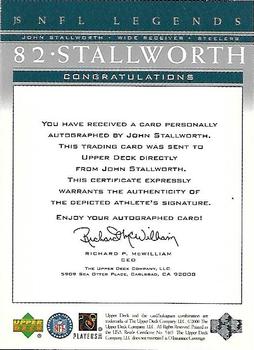 2000 Upper Deck Legends - Autographs #JS John Stallworth Back