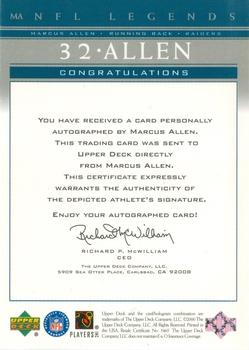 2000 Upper Deck Legends - Autographs #MA Marcus Allen Back