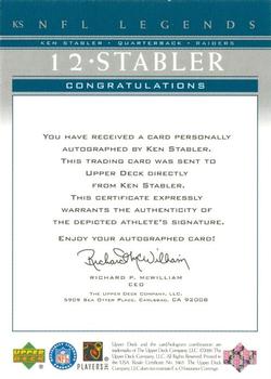 2000 Upper Deck Legends - Autographs #KS Ken Stabler Back