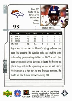 2000 Upper Deck MVP - Silver Script #55 Trevor Pryce Back
