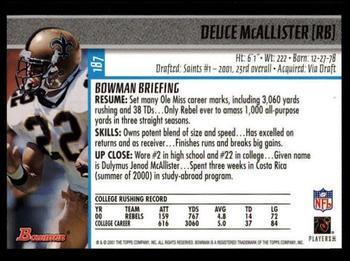 2001 Bowman - Gold #187 Deuce McAllister Back