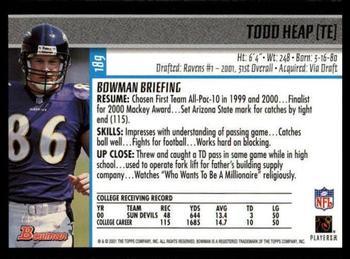 2001 Bowman - Gold #189 Todd Heap Back