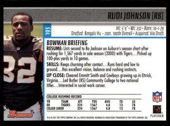 2001 Bowman - Gold #193 Rudi Johnson Back