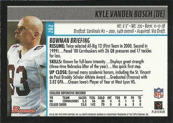 2001 Bowman - Gold #262 Kyle Vanden Bosch Back