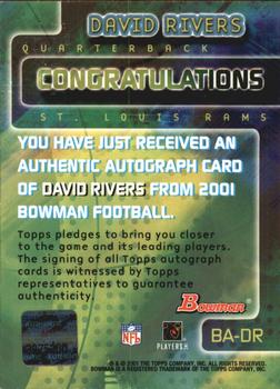 2001 Bowman - Rookie Autographs #BA-DR David Rivers Back