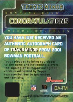 2001 Bowman - Rookie Autographs #BA-TM Travis Minor Back