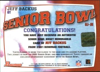 2001 Bowman - Bowl Jerseys #BJ-JB Jeff Backus Back
