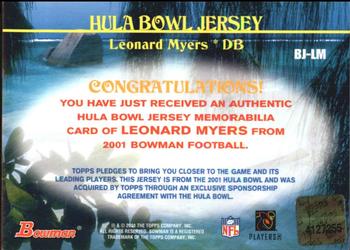 2001 Bowman - Bowl Jerseys #BJ-LM Leonard Myers Back