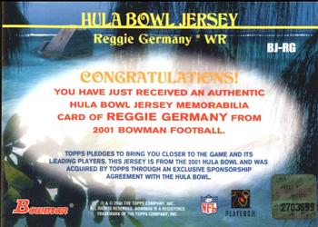 2001 Bowman - Bowl Jerseys #BJ-RG Reggie Germany Back