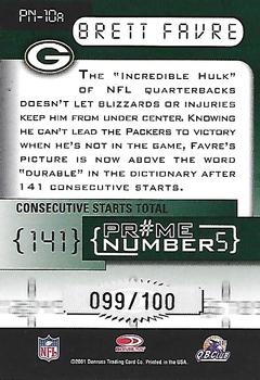 2001 Donruss Elite - Prime Numbers #PN-10a Brett Favre Back