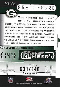 2001 Donruss Elite - Prime Numbers Die Cuts #PN-10c Brett Favre Back