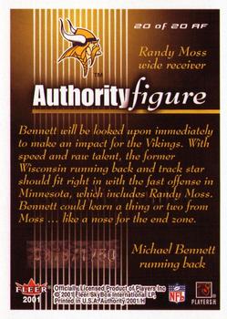 2001 Fleer Authority - Authority Figure #20 AF Michael Bennett / Randy Moss Back