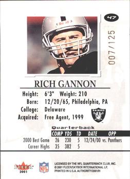 2001 Fleer Authority - Prominence SN125 #47 Rich Gannon Back