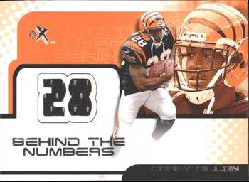 2001 Fleer E-X - Behind the Numbers #NNO Corey Dillon Front