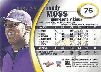 2001 Fleer E-X - Essential Credentials #76 Randy Moss Back