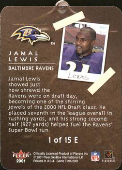 2001 Fleer Game Time - Eleven-Up #1 E Jamal Lewis Back