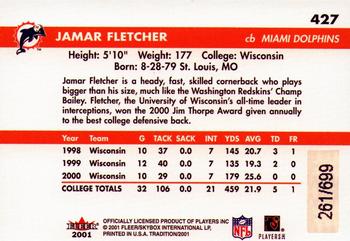 2001 Fleer Tradition Glossy - Rookie Stickers #427 Jamar Fletcher Back