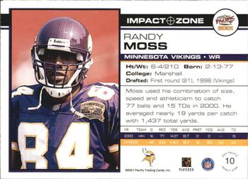 2001 Pacific - Impact Zone #10 Randy Moss Back